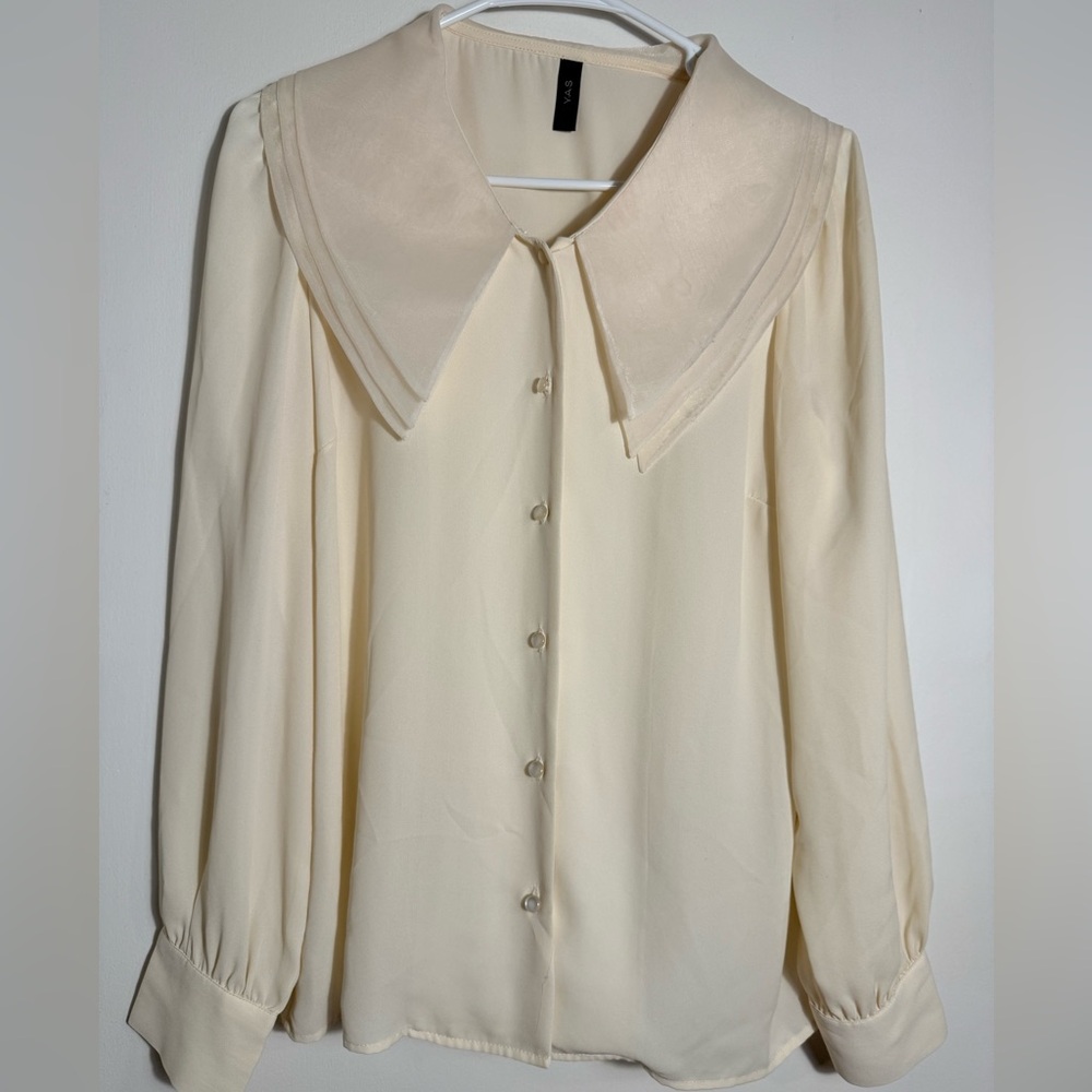 Ya Los Angeles Cream Blouse with Statement Collar